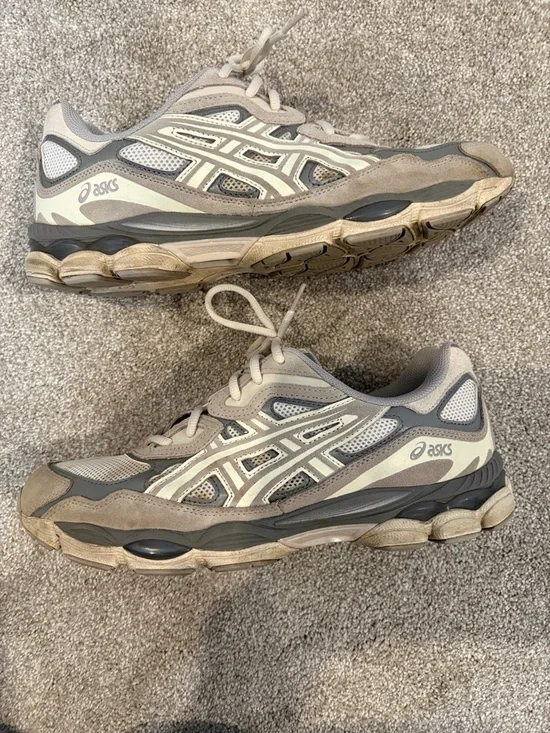 Asics Gray and White Mesh Suede Running Shoes - Picture 3 of 5